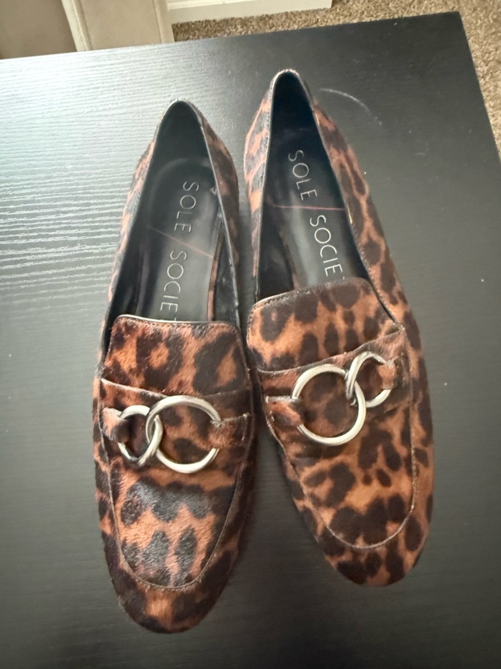 Sole Society Leopard-Print Loafers with Silver-Tone Rings